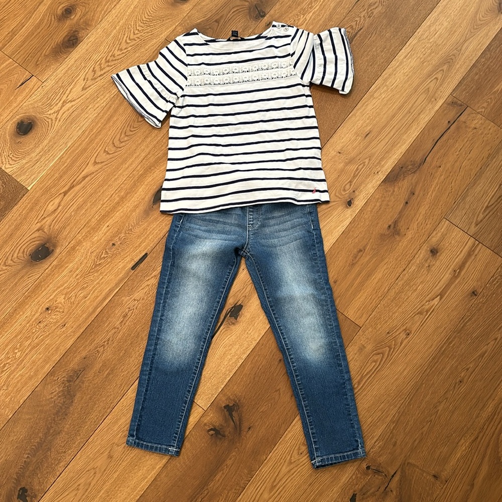 Girls Seven 7 Jeans and Nautica Blue Striped Shirt Size 8-10 Outfit Ensemble